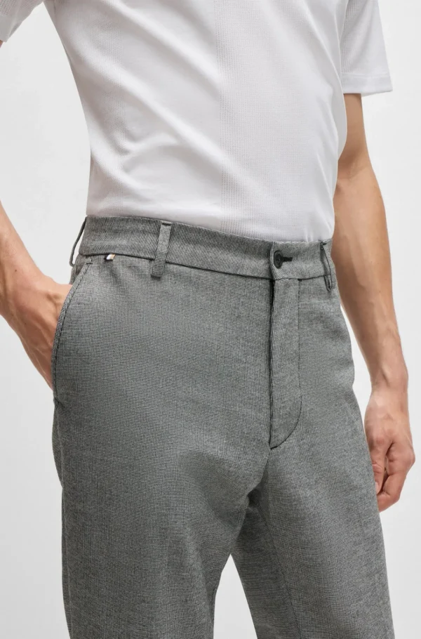 HUGO BOSS Calças E Calções>Calças De Ajuste Regular Em Material Com Microxadrez