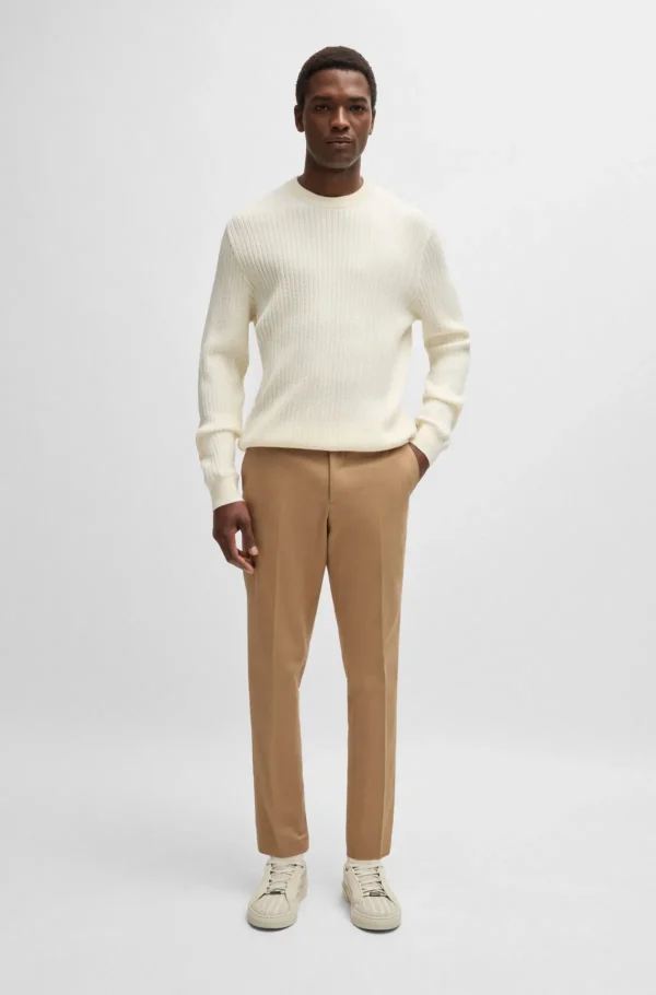 HUGO BOSS Calças E Calções>Calças De Ajuste Slim Em Algodão, Caxemira E Elástico