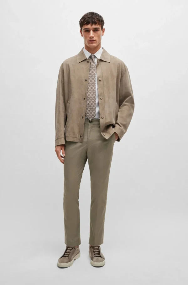 HUGO BOSS Calças E Calções>Calças De Ajuste Slim Em Algodão Elástico Com Seda