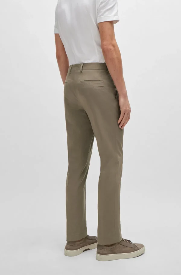 HUGO BOSS Calças E Calções>Calças De Ajuste Slim Em Algodão Elástico Com Seda