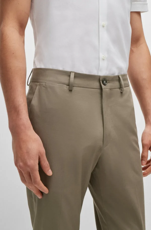 HUGO BOSS Calças E Calções>Calças De Ajuste Slim Em Algodão Elástico Com Seda