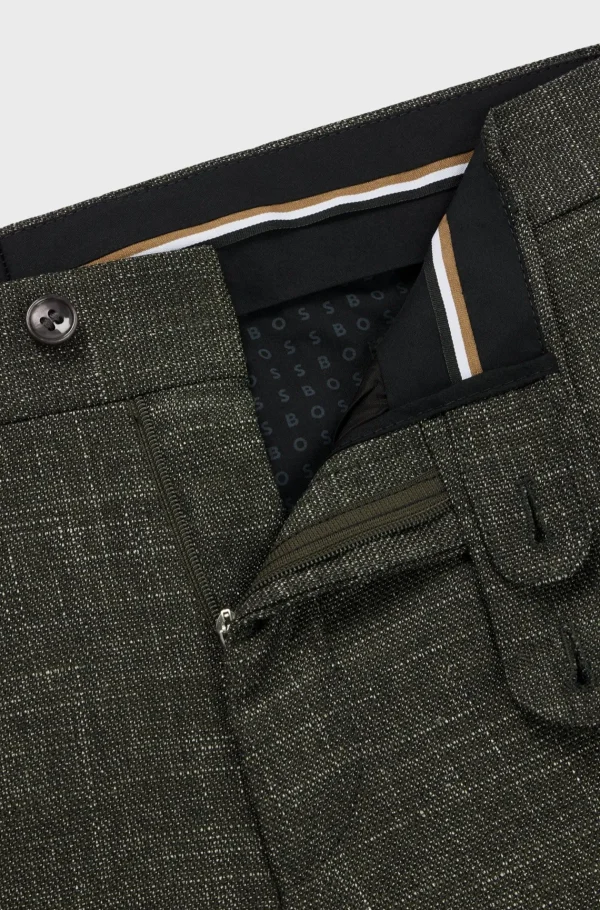 HUGO BOSS Calças E Calções>Calças De Ajuste Slim Em Mistura De Lã Com Padrão