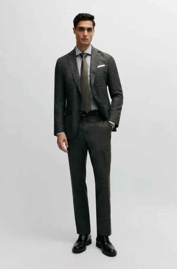 HUGO BOSS Calças E Calções>Calças De Ajuste Slim Em Mistura De Lã Com Padrão