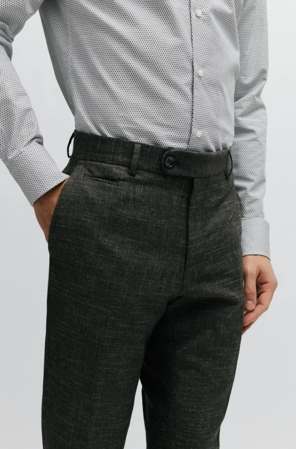 HUGO BOSS Calças E Calções>Calças De Ajuste Slim Em Mistura De Lã Com Padrão