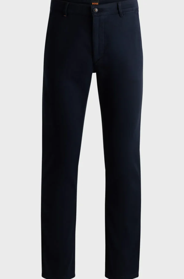 HUGO BOSS Calças E Calções>Calças De Ajuste Slim Em Sarja De Algodão Elástico