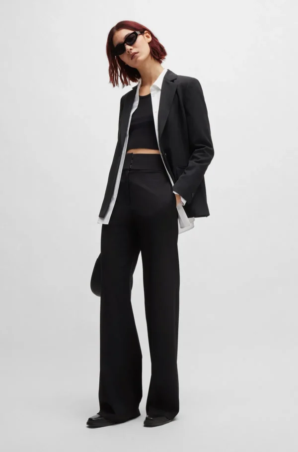 MULHER HUGO BOSS Calças E Calções>Calças De Cintura Alta De Ajuste Regular Com Perna Boca-de-sino