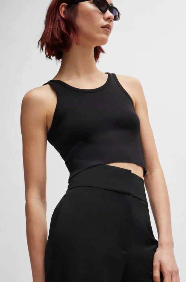 MULHER HUGO BOSS Calças E Calções>Calças De Cintura Alta De Ajuste Regular Com Perna Boca-de-sino