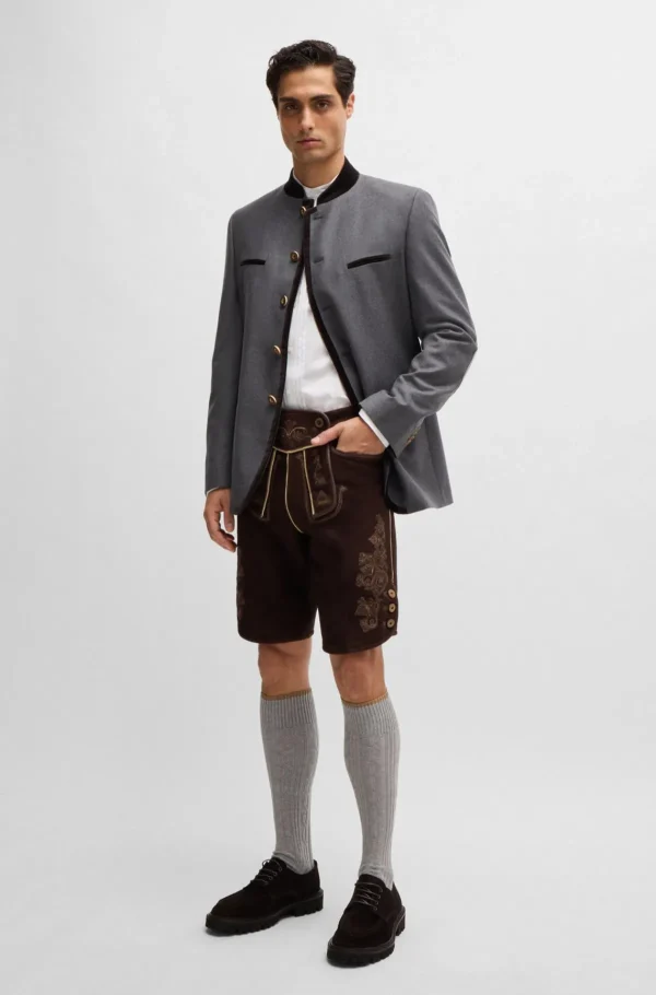 HUGO BOSS Calças E Calções>Calças De Couro BOSS Menswear Trachten Em Camurça Bordada