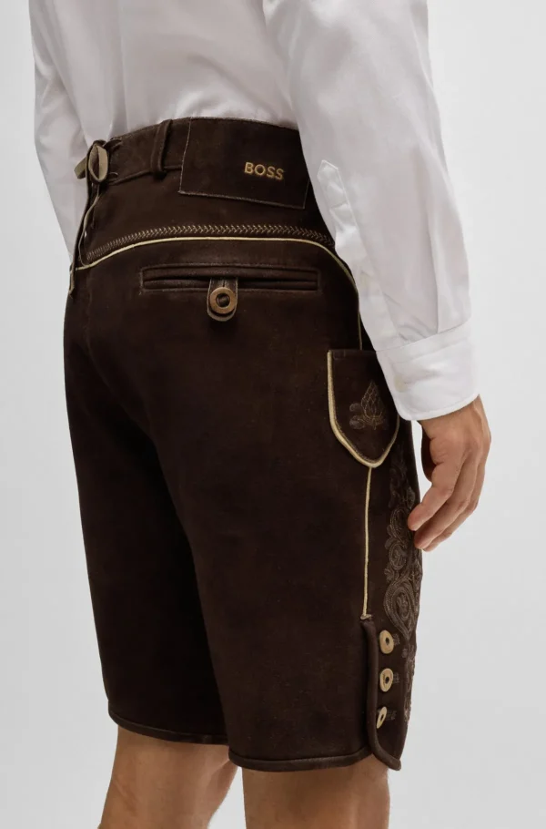 HUGO BOSS Calças E Calções>Calças De Couro BOSS Menswear Trachten Em Camurça Bordada