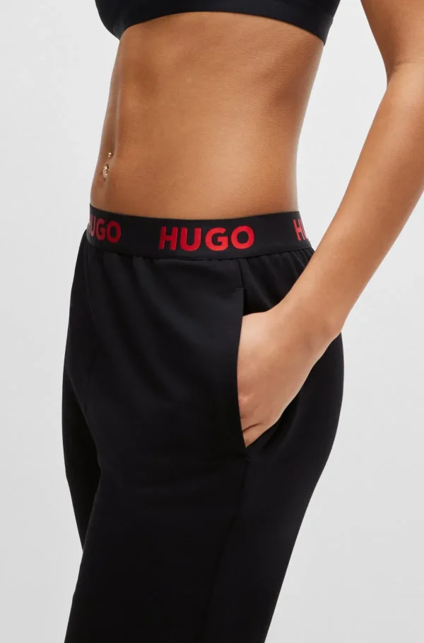 MULHER HUGO BOSS Pijamas E Loungewear>Calças De Fato De Treino Em Mistura De Algodão Com Cintura De Logótipo
