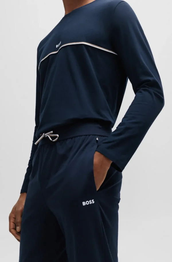 HUGO BOSS Pijamas E Loungewear>Calças De Pijama De Algodão Elástico Com Logótipo Estampado