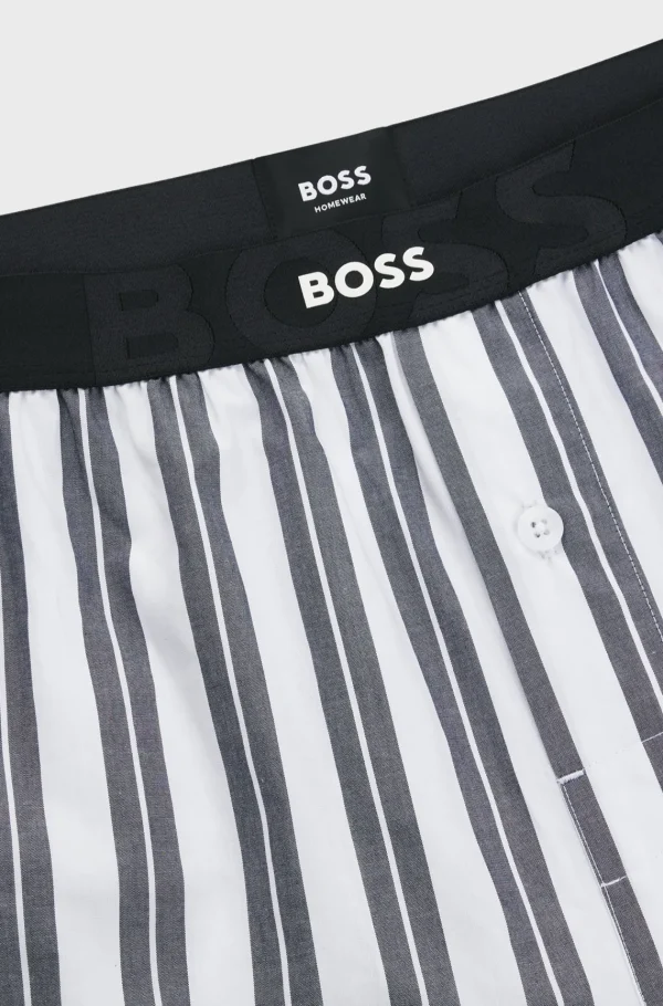 HUGO BOSS Pijamas E Loungewear>Calças De Pijama às Riscas Em Popelina De Algodão Com Cintura Com A Marca
