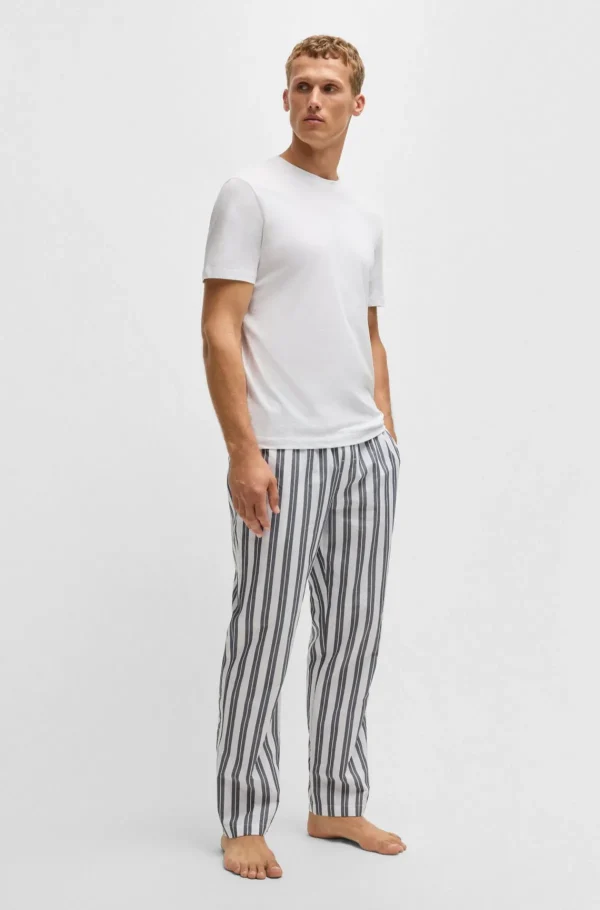 HUGO BOSS Pijamas E Loungewear>Calças De Pijama às Riscas Em Popelina De Algodão Com Cintura Com A Marca