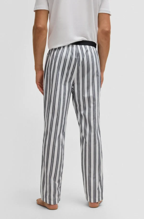 HUGO BOSS Pijamas E Loungewear>Calças De Pijama às Riscas Em Popelina De Algodão Com Cintura Com A Marca