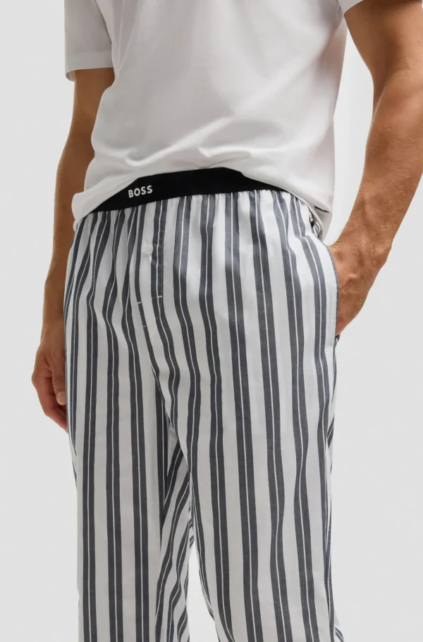 HUGO BOSS Pijamas E Loungewear>Calças De Pijama às Riscas Em Popelina De Algodão Com Cintura Com A Marca