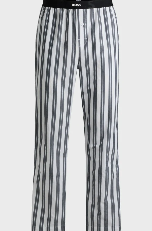 HUGO BOSS Pijamas E Loungewear>Calças De Pijama às Riscas Em Popelina De Algodão Com Cintura Com A Marca