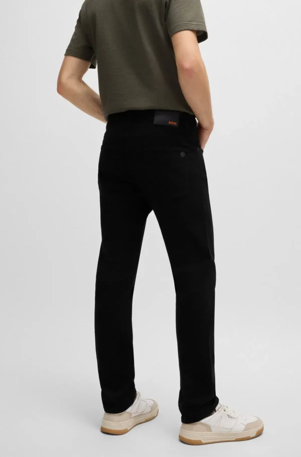 HUGO BOSS Artigos Essenciais>Calças Delaware De Ajuste Slim Em Ganga Elástica Preta Confortável