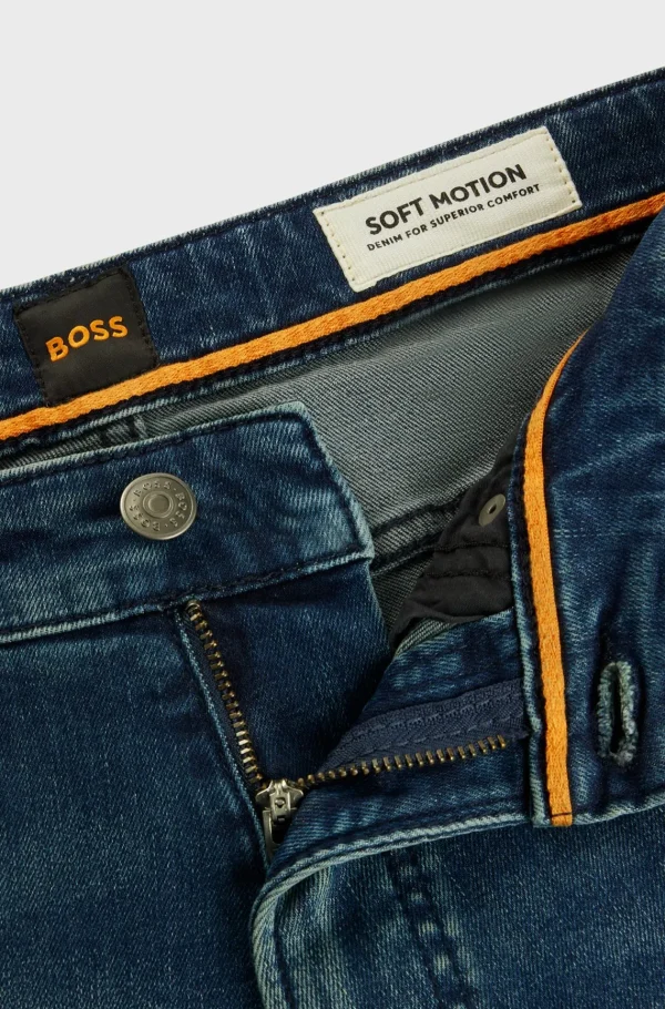 HUGO BOSS Calças De Ganga>Calças Maine De Ganga De Ajuste Regular Em Ganga Azul E Preto De Movimento Suave