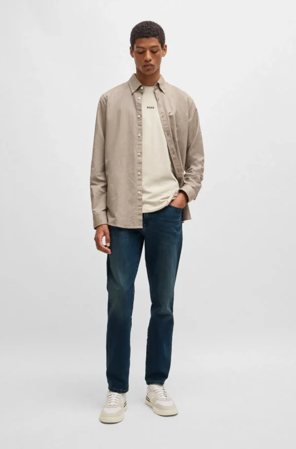 HUGO BOSS Calças De Ganga>Calças Maine De Ganga De Ajuste Regular Em Ganga Azul E Preto De Movimento Suave