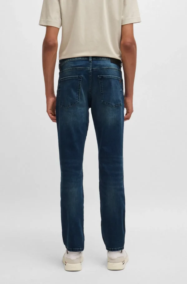 HUGO BOSS Calças De Ganga>Calças Maine De Ganga De Ajuste Regular Em Ganga Azul E Preto De Movimento Suave