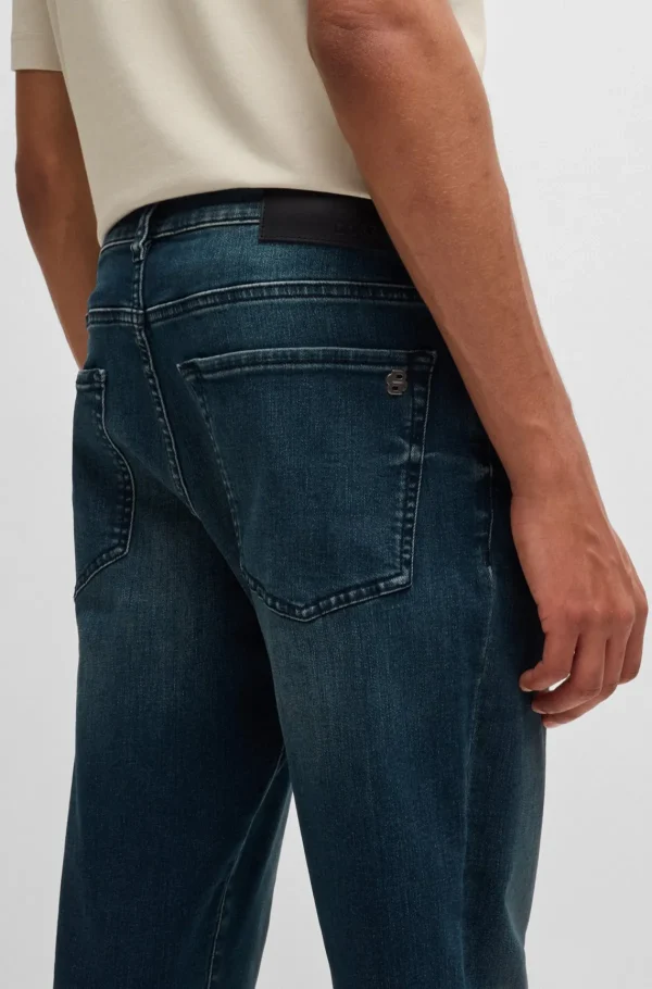 HUGO BOSS Calças De Ganga>Calças Maine De Ganga De Ajuste Regular Em Ganga Azul E Preto De Movimento Suave