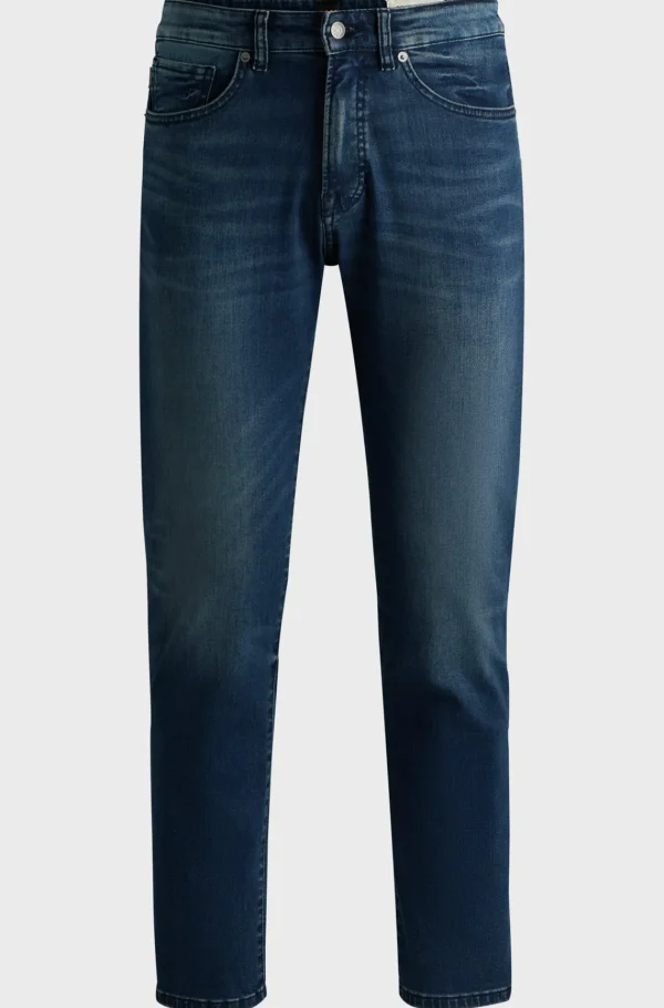 HUGO BOSS Calças De Ganga>Calças Maine De Ganga De Ajuste Regular Em Ganga Azul E Preto De Movimento Suave