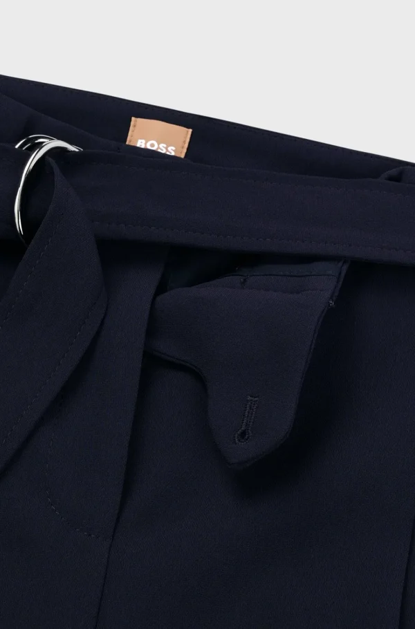 MULHER HUGO BOSS Fatos>Calças Regulares Com Cinto Em Crepe Japonês