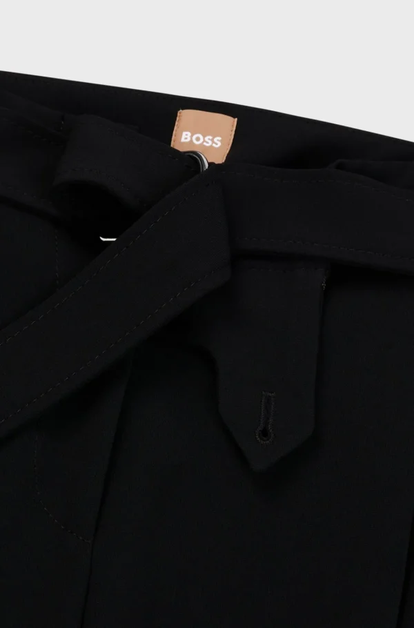 MULHER HUGO BOSS Fatos>Calças Regulares Com Cinto Em Crepe Japonês
