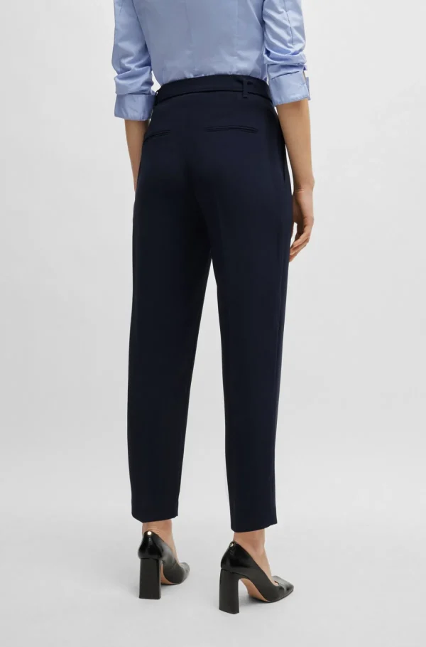 MULHER HUGO BOSS Fatos>Calças Regulares Com Cinto Em Crepe Japonês