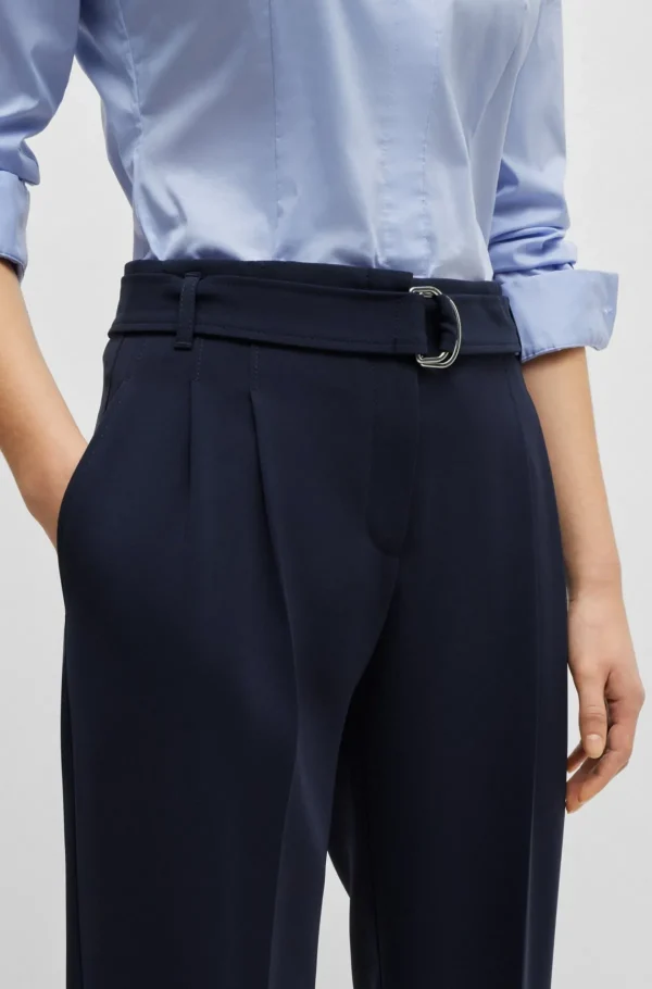 MULHER HUGO BOSS Fatos>Calças Regulares Com Cinto Em Crepe Japonês