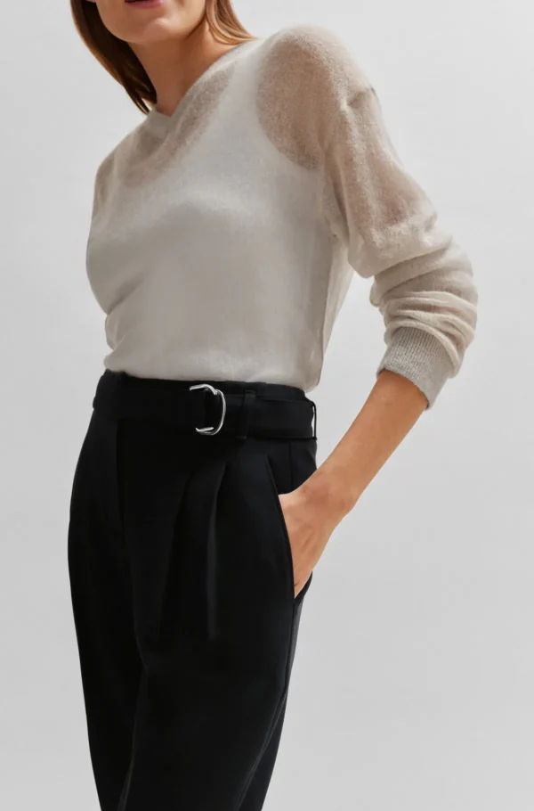 MULHER HUGO BOSS Fatos>Calças Regulares Com Cinto Em Crepe Japonês