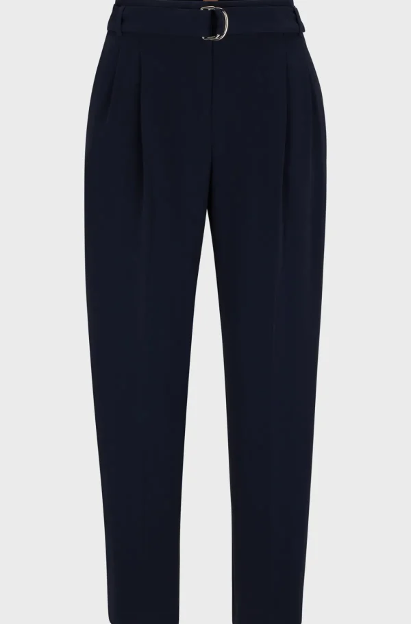 MULHER HUGO BOSS Fatos>Calças Regulares Com Cinto Em Crepe Japonês