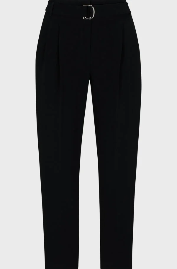 MULHER HUGO BOSS Fatos>Calças Regulares Com Cinto Em Crepe Japonês