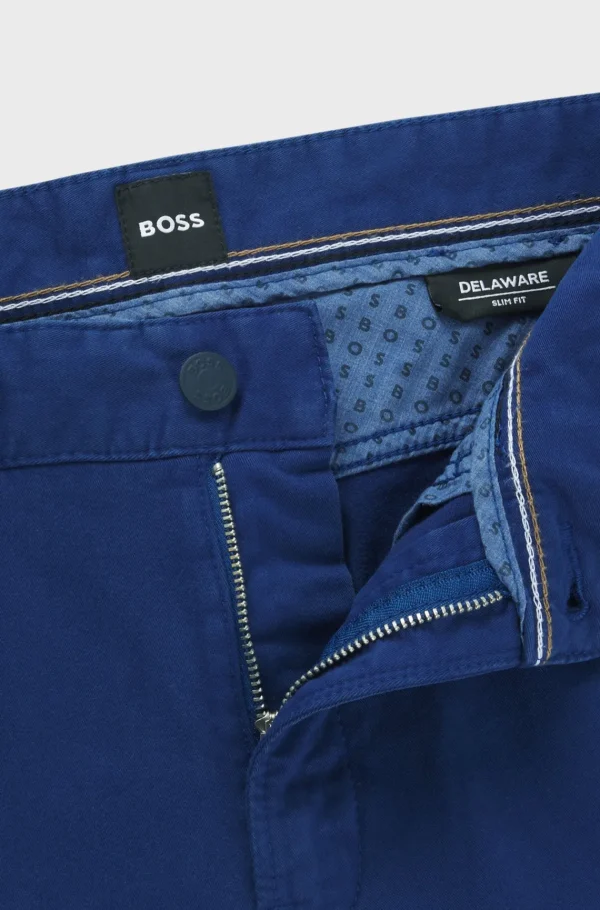 HUGO BOSS Calças E Calções>Calças Tingidas Em Gabardine De Algodão Elástico