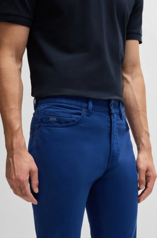 HUGO BOSS Calças E Calções>Calças Tingidas Em Gabardine De Algodão Elástico