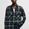 HUGO BOSS Camisas>Calções De Ajuste Grande Em Flanela Xadrez De Algodão