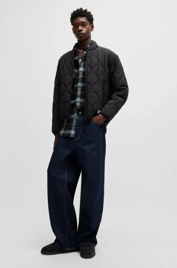 HUGO BOSS Camisas>Calções De Ajuste Grande Em Flanela Xadrez De Algodão