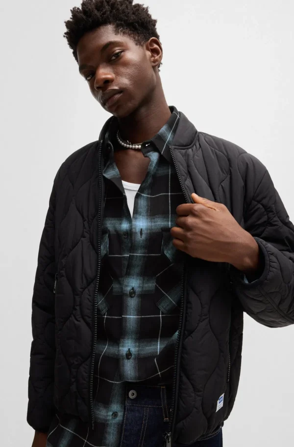 HUGO BOSS Camisas>Calções De Ajuste Grande Em Flanela Xadrez De Algodão