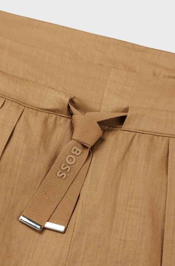 MULHER HUGO BOSS Calças E Calções>Calções De Ajuste Regular Em Lona De Ramie