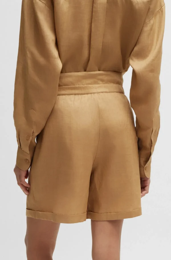 MULHER HUGO BOSS Calças E Calções>Calções De Ajuste Regular Em Lona De Ramie