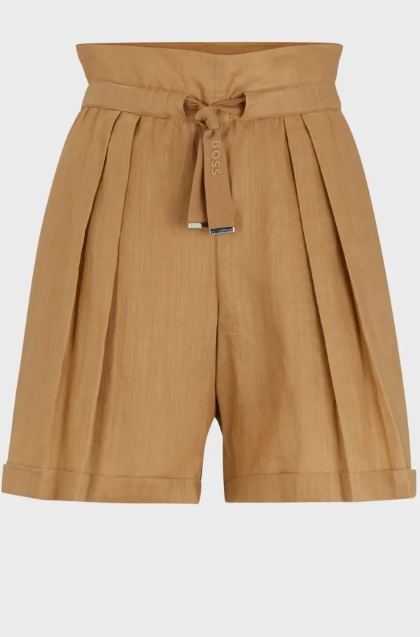 MULHER HUGO BOSS Calças E Calções>Calções De Ajuste Regular Em Lona De Ramie