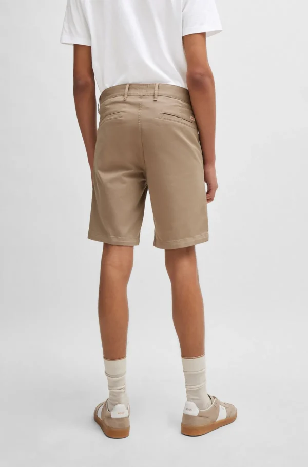 HUGO BOSS Calças E Calções>Calções De Ajuste Slim Em Sarja De Algodão Elástico