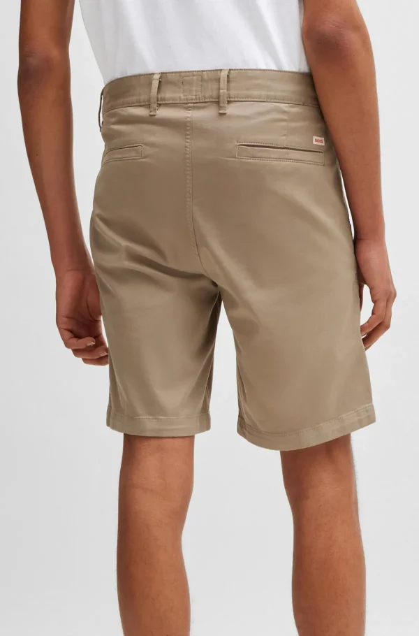 HUGO BOSS Calças E Calções>Calções De Ajuste Slim Em Sarja De Algodão Elástico