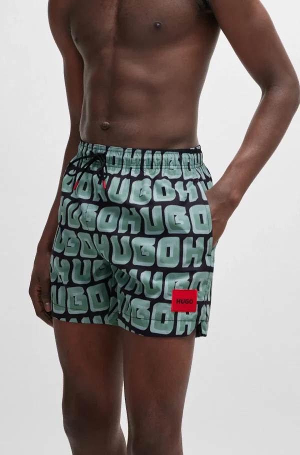 HUGO BOSS Roupa De Praia>Calções De Banho De Secagem Rápida Com Logótipo Integral Estampado