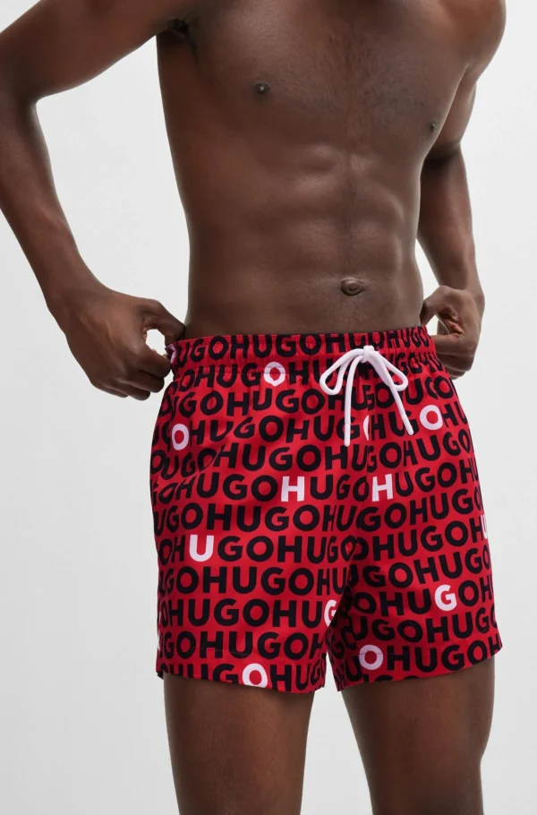HUGO BOSS Roupa De Praia>Calções De Banho Totalmente Forrados Com Motivo De Repetição Do Logótipo