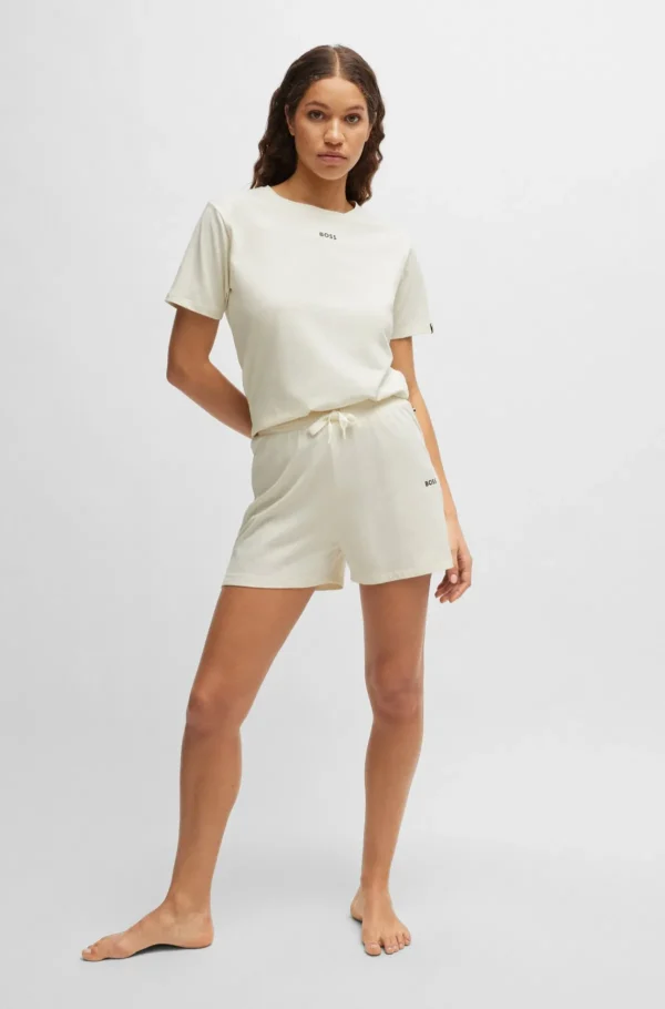 MULHER HUGO BOSS Pijamas E Loungewear>Calções De Pijama Com Cordão Em Algodão Elástico E Logótipo Estampado