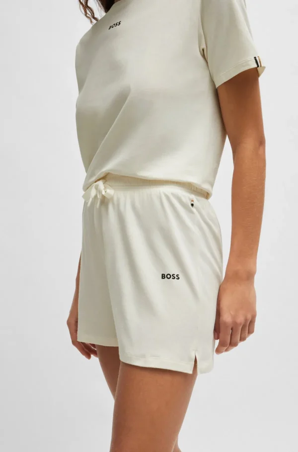 MULHER HUGO BOSS Pijamas E Loungewear>Calções De Pijama Com Cordão Em Algodão Elástico E Logótipo Estampado