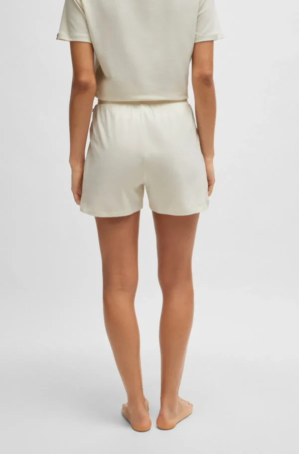 MULHER HUGO BOSS Pijamas E Loungewear>Calções De Pijama Com Cordão Em Algodão Elástico E Logótipo Estampado