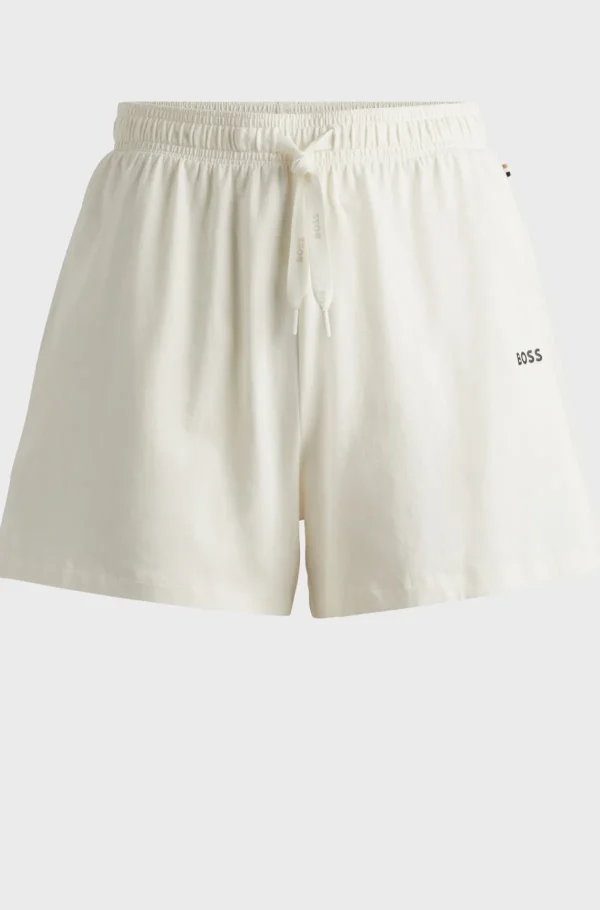MULHER HUGO BOSS Pijamas E Loungewear>Calções De Pijama Com Cordão Em Algodão Elástico E Logótipo Estampado