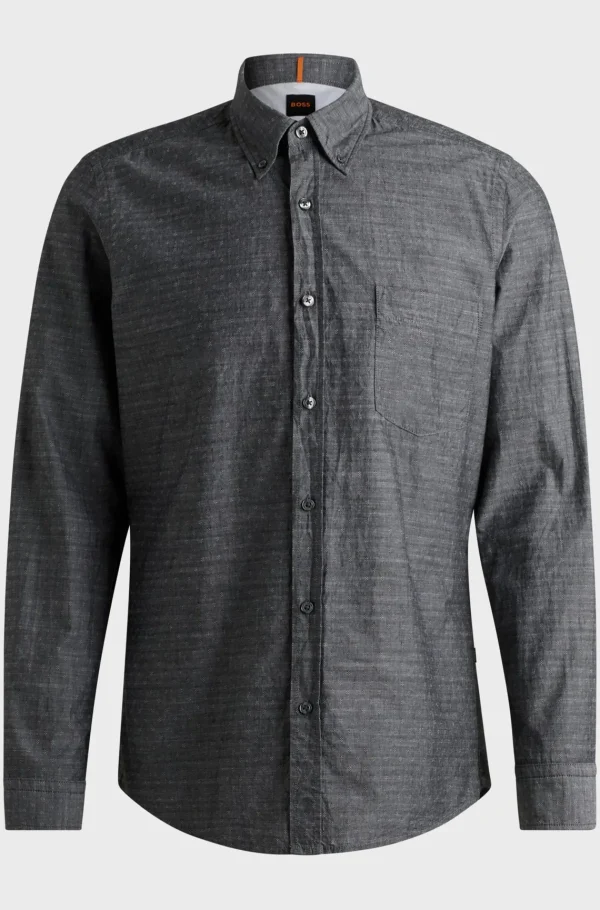 HUGO BOSS Camisas>Camisa Com Botões De Ajuste Regular Em Dobby De Algodão
